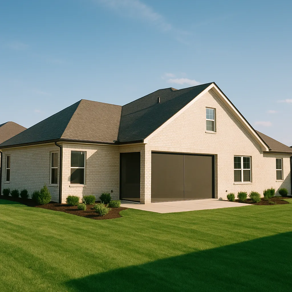 New construction Hamburg area Northern Kentucky home with family patio and retractable screens