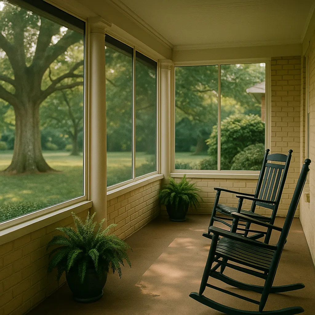 Traditional Kentucky porch with permanent fixed screen panels installed